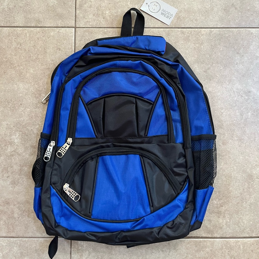 Moda west 17” black and blue NWT backpack back to school